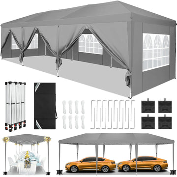 COBIZI1 0x20 Pop Up Canopy Tent, 10X20 Canopy with 6 Removable Sidewalls, Easy Up Party Tent for Outdoor Events, Portable Instant Shelter Gazebo, Outdoor Canopy with Carry Bag, White