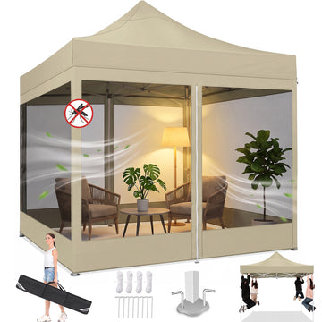 COBIZI 10x10 Heavy-Duty Pop-up Canopy with Mosquito Netting, Instant Outdoor Shelter for Parties, Backyard, Camping & Events, Black