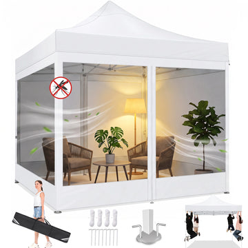 COBIZI 10x10 Heavy Duty Pop up Canopy with Awning and Sidewalls, Easy Setup, Waterproof Tent, UPF 50+, Black