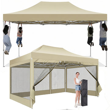COBIZI 10'x20' Pop Up Gazebo with Mosquito Netting,200 Sq Ft Extra Large Outdoor Canopy Tent,3 Adjustable Heights, Portable Instant Shelter for Patio,Backyard & Events,Black