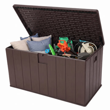 Winice 150 Gallon Deck Box, Extra Large Outdoor Storage for Patio Furniture Cushions, Pool Equipment & Garden Tools, Brown