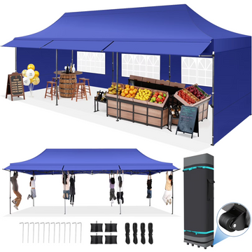 COBIZI 10x10 Heavy Duty Pop Up Canopy, Waterproof 420D Oxford, UPF 50+,Removable Awning and Sidewalls, Easy Setup Outdoor Tent for Wedding/Market/Backyard, with Storage Bag, Gray