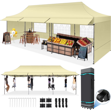 COBIZI 10x10 Heavy Duty Pop Up Canopy, Waterproof 420D Oxford, UPF 50+,Removable Awning and Sidewalls, Easy Setup Outdoor Tent for Wedding/Market/Backyard, with Storage Bag, White