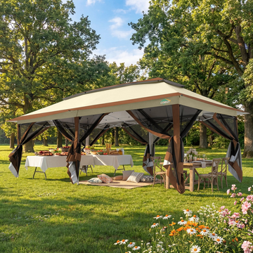 COBIZI 12'x12' Pop-up Gazebo Patio Gazebo Outdoor Gazebo Canopy with Mosquito Netting Patio Tent Backyard Canopy with 2-Tiered Vented Top 3 Adjustable Height and 144 Square ft of Shade, Gray