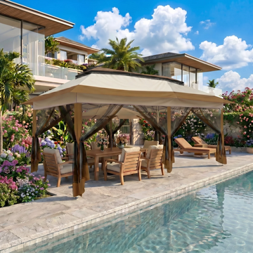 COBIZI 12x20 Pop-up Gazebo Patio Gazebo Outdoor Gazebo Canopy with Mosquito Netting Patio Tent Backyard Canopy with 2-Tiered Vented Top 3 Adjustable Height and 144 Square Ft of Shade,Brown