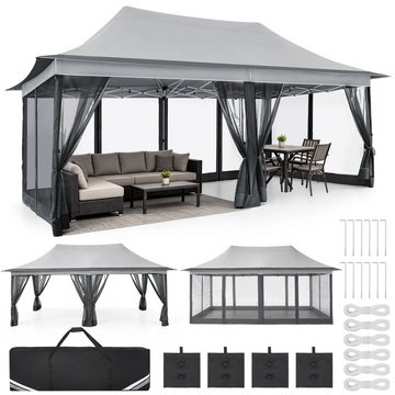 COBIZI 10x20 Gazebo Tent Outdoor Pop up Gazebo Canopy Shelter with Mosquito Netting, Light Gray
