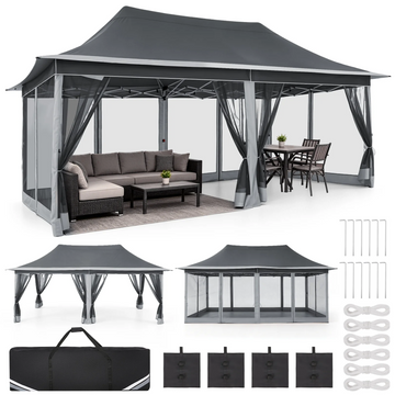 COBIZI 10x20 Gazebo Tent Outdoor Pop up Gazebo Canopy Shelter with Mosquito Netting, Dark Gray