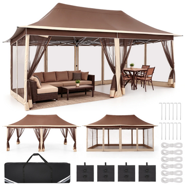 COBIZI 10x20 Gazebo Tent Outdoor Pop up Gazebo Canopy Shelter with Mosquito Netting, Brown