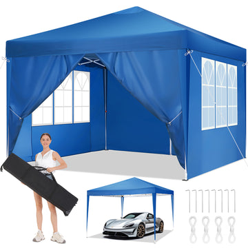COBIZI 10x10 Pop up Canopy with Sidewalls Waterproof Outdoor Canopy Gazebo Anti-UV Instant Foldable Canopy Tent for Party with Carry Bag,Blue