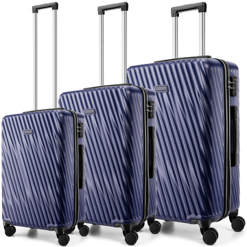 COBIZI 3 Piece Luggage Sets with Wheels, Hardshell 3 Pc Suitcases with TSA Lock Hardside & Lightweight 3-Piece Hardshell Luggage Sets for Travel 20in 24in 28in(Black)