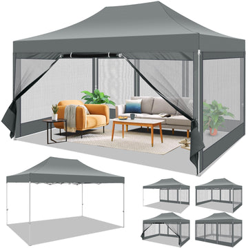 COBIZI 10x10 Heavy Duty Pop up Canopy with Mosquito Net, Instant Outdoor Shelter Tent with Mesh Sidewalls for Party, Backyard, Camping, White