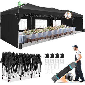 COBIZI 10x10 Pop up Canopy Gazebo with Sidewalls Easy up Tent for Party UPF 50+ Waterproof Canopy for Outside Sun Shelter for Party Event Commercial Market with Air Vent Sandbags,Black