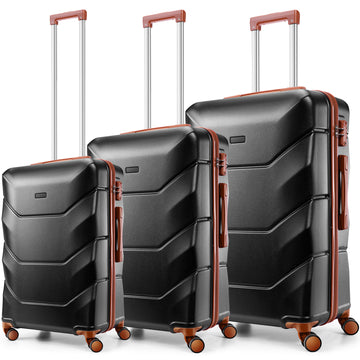 COBIZI 3 Piece Luggage Sets with Wheels, Hardshell 3 Pc Suitcases with TSA Lock Hardside & Lightweight 3-Piece Hardshell Luggage Sets for Travel 20in 24in 28in(Black)