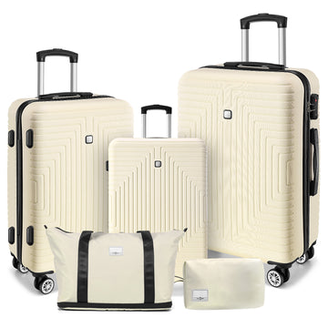 SANOPY 20" Expandable Carry-On Luggage Set, Hardside 3PCS Lightweight Suitcase Set with TSA Lock and Spinner Wheels, Beige