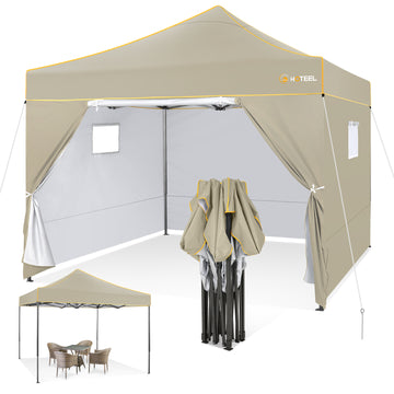 HOTEEL Canopy 10x10 Pop Up Canopy Instant Tents for Party,Camping,Commercial,Waterproof Gazebo with 4 Removable Sidewalls, Carry Bag(Upgraded Frame&Windproof)