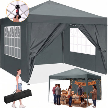 COBIZI 10x10 Pop up Canopy with Sidewalls Waterproof Outdoor Canopy Gazebo Anti-UV Instant Foldable Canopy Tent for Party with Carry Bag,Gray