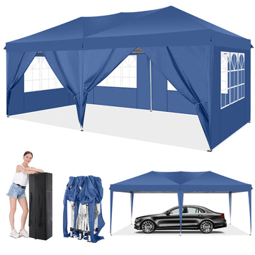 COBIZI 10x20 EZ Pop Up Canopy Tent Party Tent Outdoor Event Protable Instant Shelter Tent Gazebo with 6 Removable Sidewalls and Carry Bag,Dark Blue