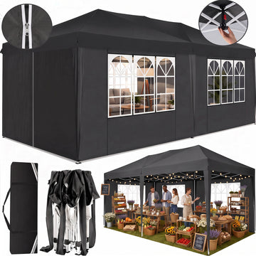 COBIZI 10'x 20' Pop-up Canopy Tent, 1-Push Center Lock, Air Vent, 6 Removable Sidewalls, Gray
