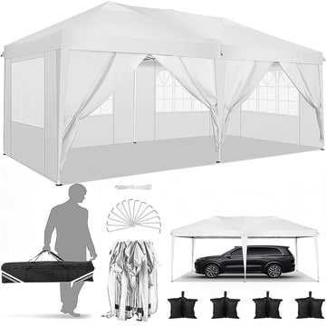 COBIZI1 0x20 Pop Up Canopy Tent, 10X20 Canopy with 6 Removable Sidewalls, Easy Up Party Tent for Outdoor Events, Portable Instant Shelter Gazebo, Outdoor Canopy with Carry Bag,White
