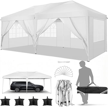 COBIZI1 0x20 Pop Up Canopy Tent, 10X20 Canopy with 6 Removable Sidewalls, Easy Up Party Tent for Outdoor Events, Portable Instant Shelter Gazebo, Outdoor Canopy with Carry Bag, White