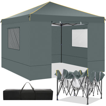 SANOPY 10' x 10' Pop up Canopy Tent with 4 Removable Sidewalls, Outdoor Patio Gazebo Tent with Handbag for Camping, Silver White