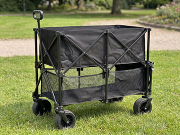 Winice Large Collapsible Folding Wagon with Oversized Tank Wheels, Heavy Duty Big Bucket Utility Garden Cart with Side Pocket for Sports, Shopping, Camping, Kids, Black