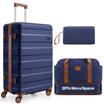 COBIZI 3 Piece Carry On Luggage Set, TSA Lock, Expandable Duffle Bag, Blue