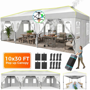 COBIZI 10x20 Pop Up Canopy Tent with 4 Sidewalls, One-Push Center Lock, UPF 50+ Waterproof Easy Up Gazebo,Outdoor Sun Shelter with Air Vent&Sandbags for Party, Event, Commercial Market,White