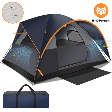 COBIZI 8-10 Person Camping Tent, Tents for Camping 12x9ft Family Tent,Waterproof Windproof Cabin Tent with Removable Rainfly,CPAI-84 Flame Retardant,Heavy Duty with 17 Stakes&Carry Bag,Blue
