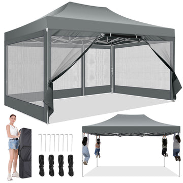 COBIZI 10X10 Heavy Duty Pop up Canopy with Mosquito Net,Instant Outdoor Shelter Large Canopy Tent for Outside,Gazebo with Mesh Sidewalls for Party,Backyard,Camping,Gray