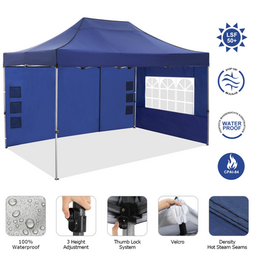 COBIZI 10x15ft Pop up Canopy, Easy up Heavy Duty Canopy Tent with 4 Removable Sidewalls,Blue