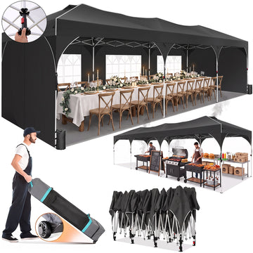 COBIZI 10x10 Pop Up Canopy Gazebo with Sidewalls,One-Push Center Lock,Easy Up Tent,UPF 50+ Waterproof Canopy for Outdoor Party,Event,Commercial Market,with Air Vent & Sandbags,Gray