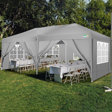COBIZI 10x20 EZ Pop Up Canopy Tent Party Tent Outdoor Event Protable Instant Shelter Tent Gazebo with 6 Removable Sidewalls and Carry Bag,Gray
