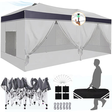 COBIZI 10x20 Pop Up Canopy Tent with 1-Push Center Lock,10X20 Canopy with Air Vent&6 Removable Sidewalls,Easy Up Party Tent for Outdoor Events,Instant Shelter Gazebo,Gray