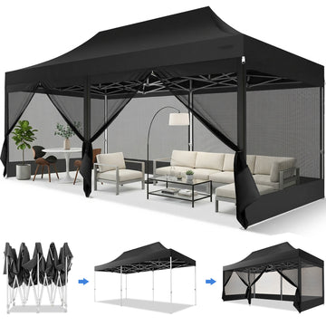 COBIZI 10X10 Heavy Duty Pop up Canopy with Mosquito Net,Instant Outdoor Shelter Large Canopy Tent for Outside,Gazebo with Mesh Sidewalls for Party,Backyard,Camping,Dark Blue