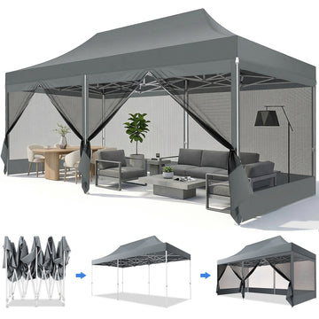 COBIZI 10x20 Heavy Duty Pop up Canopy with Mosquito Net,Instant Outdoor Shelter Large Canopy Tent for Outside,Gazebo with Mesh Sidewalls for Party,Backyard,Camping,Black