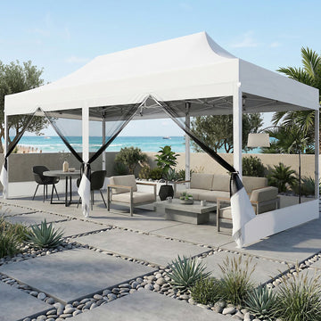 COBIZI 10'x15' Pop Up Gazebo with Mosquito Netting,150 Sq Ft Large Outdoor Canopy Tent,3 Adjustable Heights, Portable Instant Shelter for Patio, Backyard & Parties, Khaki