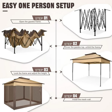 COBIZI Outdoor Canopy Gazebo 11x11 Pop Up Gazebo Patio Gazebo with Mosquito Netting Outdoor Canopy Shelter with 121 Square Feet of Shade for Outdoor Lawn, Garden, Party, Backyard and Deck, Khaki