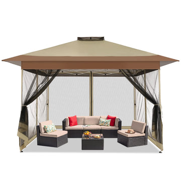 COBIZI 13x13 Pop-Up Gazebo with Mosquito Netting, Outdoor Patio Canopy Tent with 2-Tier Ventilated Roof, 3 Adjustable Heights, Provides 169 Sq Ft Shade, Beige