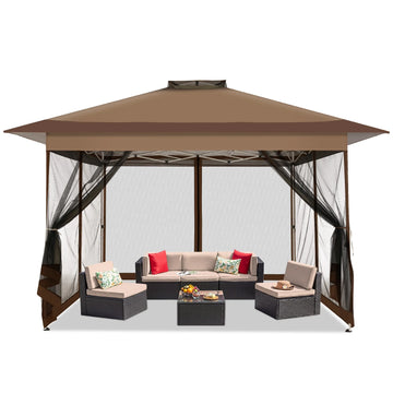 COBIZI 10x15 Pop-Up Gazebo with Mosquito Netting, Outdoor Patio Canopy Tent with 2-Tier Ventilated Roof, 3 Adjustable Heights, Provides 150 Sq Ft Shade, Beige