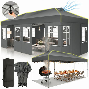 COBIZI 10x20 Pop Up Canopy Tent with 6 Removable Sidewalls, One-Push Setup, Waterproof UPF 50+, Air Vent, 3 Heights, Carry Bag, Sandbags, Stakes & Ropes for Parties, Commercial & Wedding, Gray