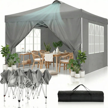 COBIZI 10x10 EZ Pop up Canopy Gazebo with Sidewalls,Pop up Canopy Tent Instant Shelter for Outdoor Party Camping Backyard Beach with Air Vent ,Carry Bag,Stakes,Ropes,Black