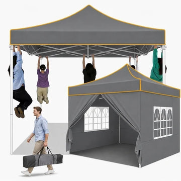 COBIZI 10x10 Heavy Duty Pop Up Canopy Tent with 4 Sidewalls, Commercial Vendor Tent for Craft Show Farmers Market Street Vending, Waterproof UPF50+ Silver Coated, Thickened Frame, Gray