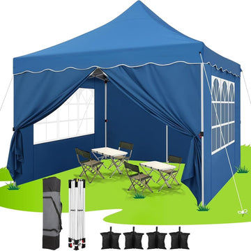 COBIZI 10x10 Pop up Canopy with 4 Removable Sidewalls, Sandbags, Stakes & Ropes, Upf 50+ Easy Setup Canopy Tent Waterproof Outdoor Instant Portable Shelter for Business, Events, Vendor, Blue