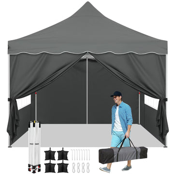 COBIZI 10x10 Pop up Canopy with 4 Removable Sidewalls, Sandbags, Stakes & Ropes, Upf 50+ Easy Setup Canopy Tent Waterproof Outdoor Instant Portable Shelter for Business, Events, Vendor, Gray