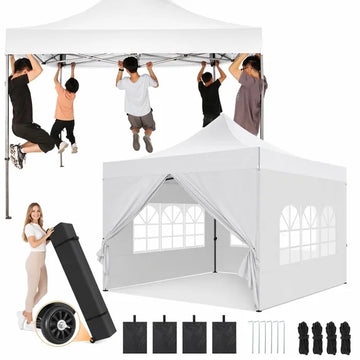 COBIZI 10x10FT Heavy Duty Pop-Up Canopy Tent with 4 Sidewalls, Waterproof & Windproof, UPF 50+ UV Protection, Instant Setup Outdoor Party Gazebo with Roller Bag, Gray