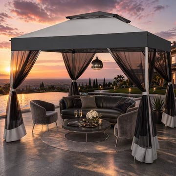 COBIZI 10x10 Pop Up Canopy Tent with 4 Sidewalls, One-Push Setup, Glow Strips, 3 Heights, Air Vent, Waterproof UPF 50+, Carry Bag, Sandbags, Stakes & Ropes for Outdoor Party & Beach, Black