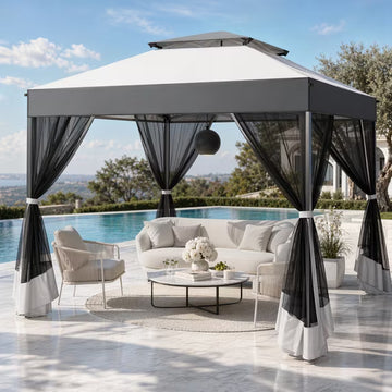 COBIZI 10x10 Pop Up Canopy Tent with 4 Sidewalls, One-Push Setup, Glow Strips, 3 Heights, Air Vent, Waterproof UPF 50+, Carry Bag, Sandbags, Stakes & Ropes for Outdoor Party & Beach, Black