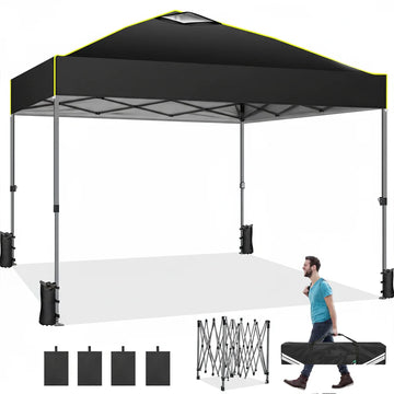 COBIZI 10x10 Pop up Canopy Tent Easy up Outdoor Canopy Instant Portable Waterproof Party Canopy Tent for Summer Beach Garden Party Camping Outside with Air Vent,Reflective Strip,4 Sandbags,Black