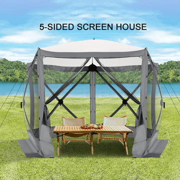 COBIZI 10x10 Pop up Gazebo Screen Tent Screen House for Camping,5 Sided Pop-up Camping Canopy Shelter Tent with Mesh Windows,Portable Outdoor Quick-set Hub Tent with Carrying Bag&Ground Stakes,Gray